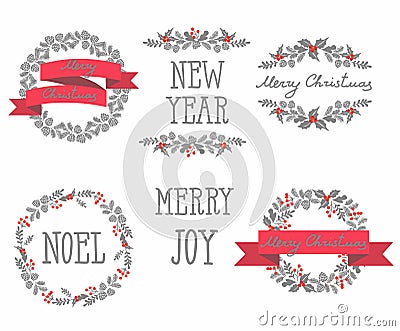 Set of winter christmas wreaths, design elements Vector Illustration