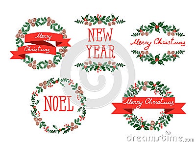 Set of winter christmas wreaths, design elements Vector Illustration