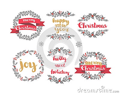 Set of winter christmas wreaths, vector design elements Vector Illustration