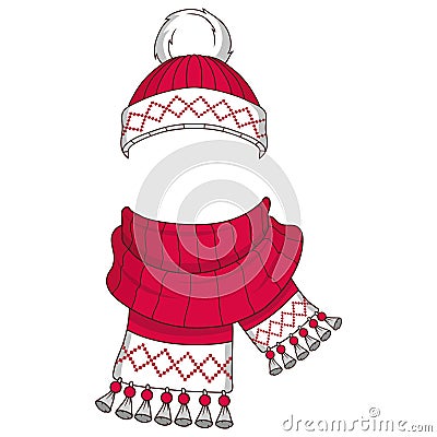 Set of winter clothes isolated on white background. New Year`s fashion holiday. Seasonal winter clothes. Christmas fashion Vector Illustration