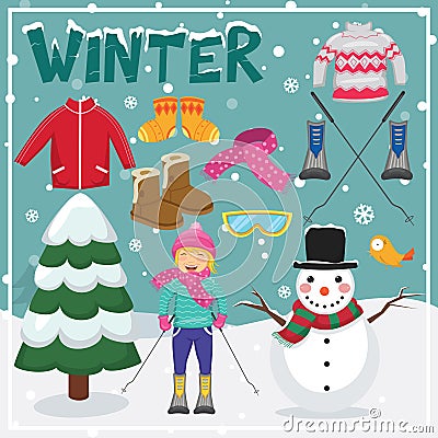 Set of Winter Elements and Illustrations Vector Illustration