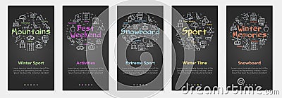 Set winter entertainment banners for mobile app on design flat style vector illustration. Vector Illustration