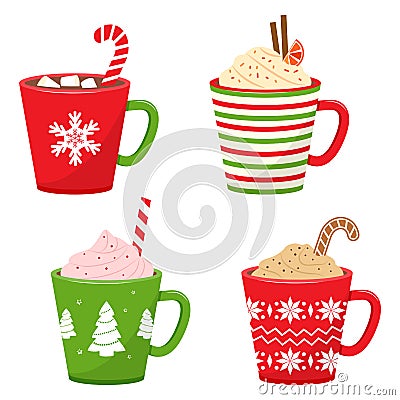 Set of winter holiday cup. Vector illustration Cartoon Illustration