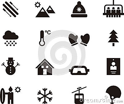 Set of winter and skiing web icons Vector Illustration