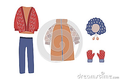 Set of winter women's clothing Vector Illustration