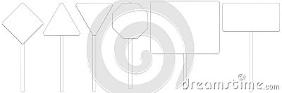 Set of wire-frame road signs. Front view. Vector illustration Cartoon Illustration