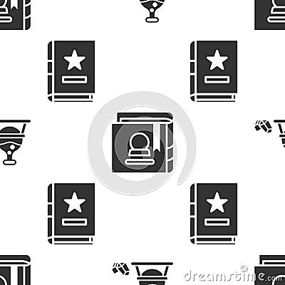 Set Witch cauldron and magic stone, Ancient magic book and Ancient magic book on seamless pattern. Vector Vector Illustration