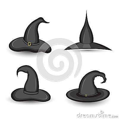 set of witch hat on white background isolated Stock Photo
