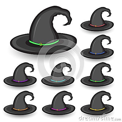 set of witch hat on white background isolated Stock Photo