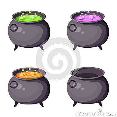 Witches cauldrons with potions. Vector illustrations Vector Illustration
