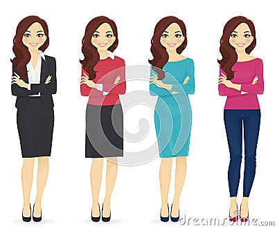 Set of wman in different clothes Vector Illustration