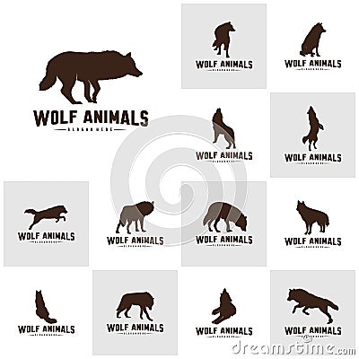 Set of Wolf Abstract Logo Design Vector Illustration. Wolf Logo Template. Simple flat style. Icon Symbol Vector Illustration