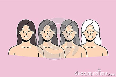 Set of woman aging from girl to grandmother Vector Illustration