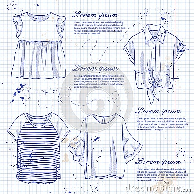 Set of woman casual clothes Vector Illustration