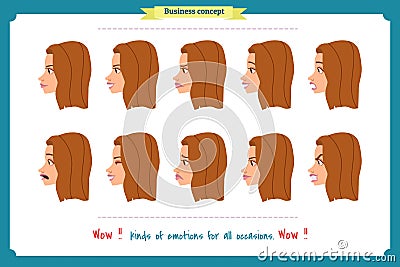 Set of woman expression isolated.Cute woman emotional female head illustration. vector face girl, sad, smiling.Businesswoman Vector Illustration