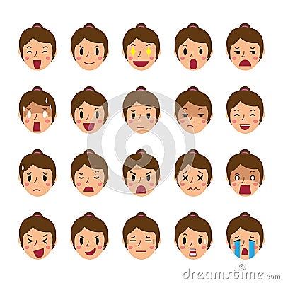 Set of a woman faces showing different emotions Vector Illustration