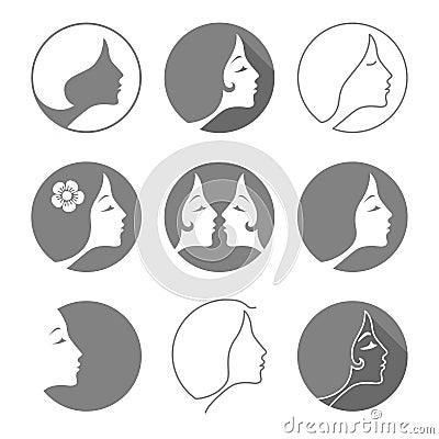 Set of woman fashion icons or logos. Contour lines. Stock Photo