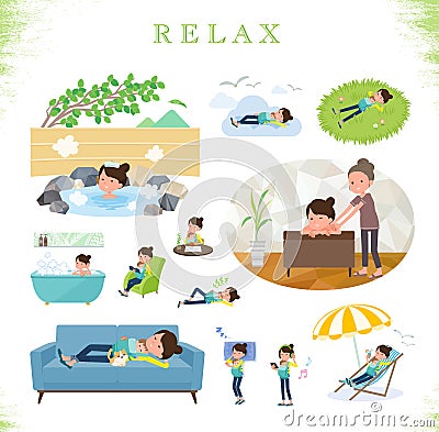 Flat type Mother and baby_relax Vector Illustration