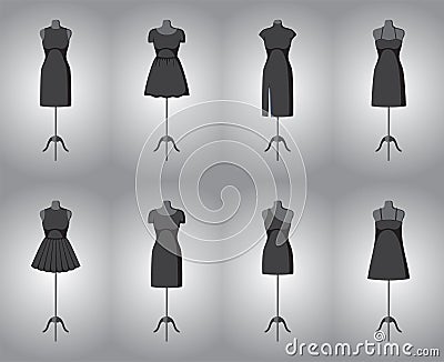 Set of woman little black dresses. Vector Vector Illustration