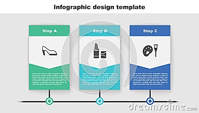 Set Woman shoe, Lipstick and Paint brush with palette. Business infographic template. Vector Vector Illustration