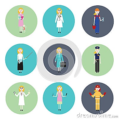 Set of women of different professions Vector Illustration