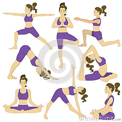 Set of women doing yoga poses Vector Illustration