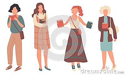 Set of women enjoying reading books vector illustration Vector Illustration