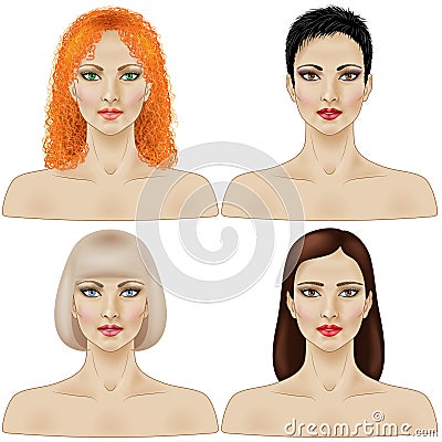 Set of women faces Vector Illustration