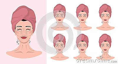 Set of women facial massage lines Vector Illustration
