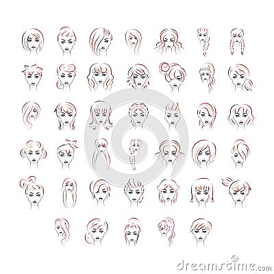 set of women hairstyles. Vector illustration decorative design Vector Illustration