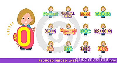 A set of women in a hoodie with a great deal POP in English Vector Illustration