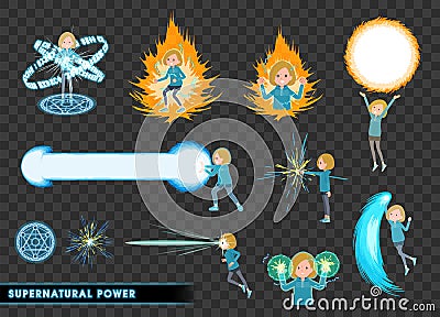 A set of women in a hoodie who demonstrate supernatural powers Vector Illustration