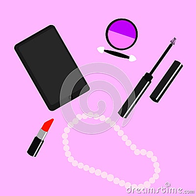 Set women's cosmetics and accessories Vector Illustration