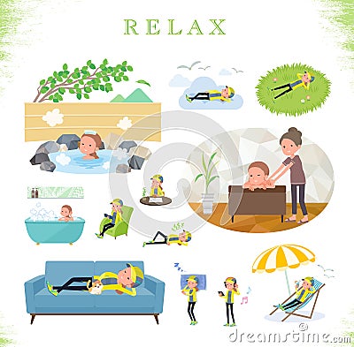 A set of women in sportswear about relaxing.There are actions such as vacation and stress relief.It`s vector art so it`s easy to Vector Illustration