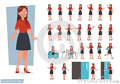 Set of women working in office and presentation in various action Vector Illustration