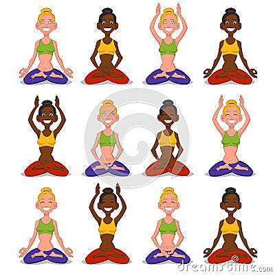 Set women yoga. Vector Illustration