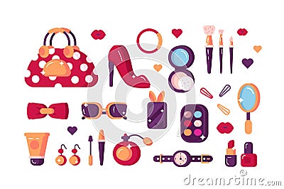 Set of womens accessories Vector Illustration