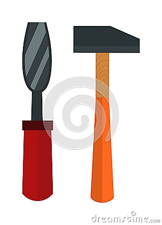 Set of wood processing tools hand equipment cartoon vector . Vector Illustration