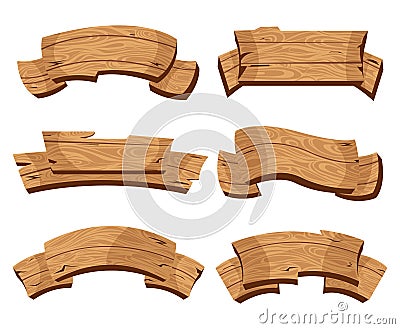 Set of wooden banners with decorative elements. Vector Illustration