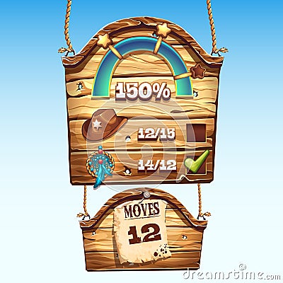 Set of wooden boxes to the user interface for a computer game Vector Illustration