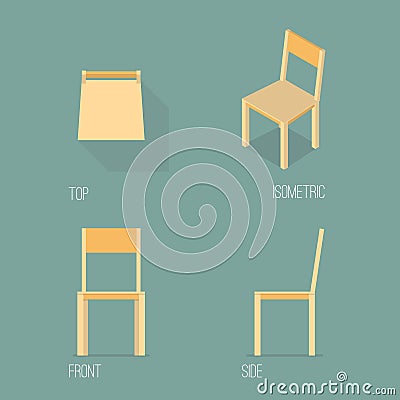 Set of wooden chair isometric drawing Stock Photo