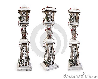 Set of Wooden christmas decorative lamps on white background, Clipping path included Stock Photo