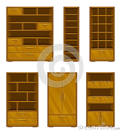 Set of wooden furniture Vector Illustration