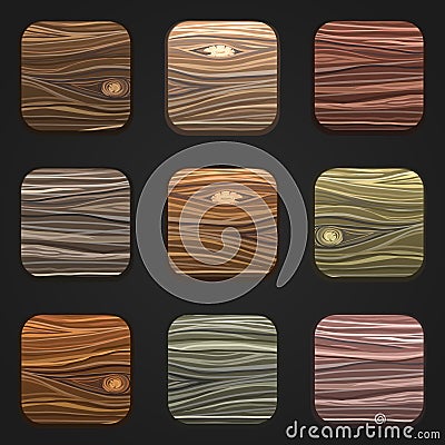 Set of wooden icons. Template Wood Buttons Vector Illustration