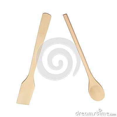 Set from wooden kitchen devices isolated Stock Photo