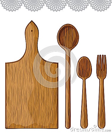 Set from wooden kitchen devices Vector Illustration