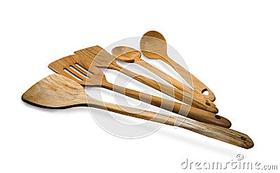 Set of wooden ladle is a kitchenware bigger than a spoon Stock Photo