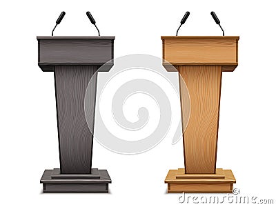 Set of wooden podium or black speech tribune Vector Illustration