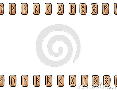 Set of wooden runes seamless pattern. Boho carved runic symbols on wood. Letter format decoration background texture tile. Space Vector Illustration