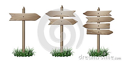 Set of wooden signpost Vector Illustration